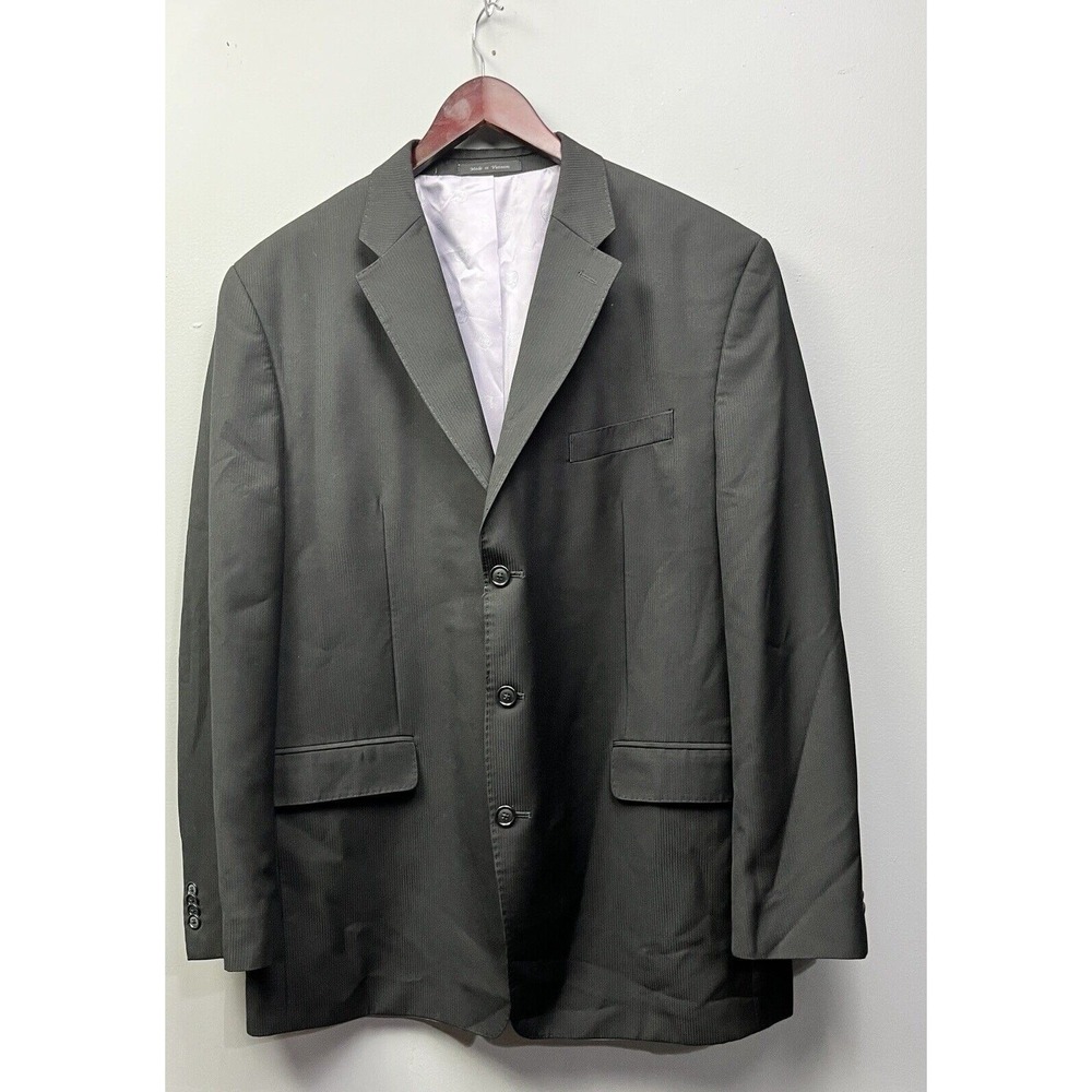 Sean John Blazer Mens 46L Charcoal Grey Micro Ribbed 3 Button Suit Jacket Long